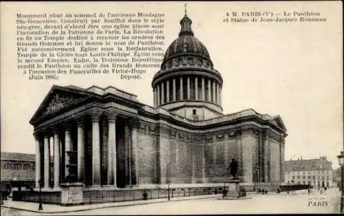 Ak Paris V Panthéon, Statue de Jean-Jacques Rousseau