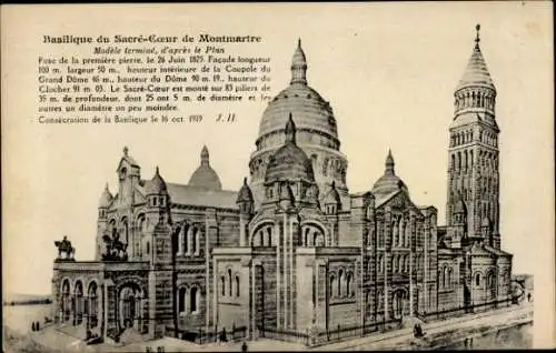 Ak Paris XVIII Montmartre, Basilika Sacre-Coeur