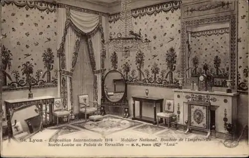 Ak Lyon Rhône, Exposition Coloniale 1914, Mobilier National, Boudoir de l'Imperatrice Marie-Louise