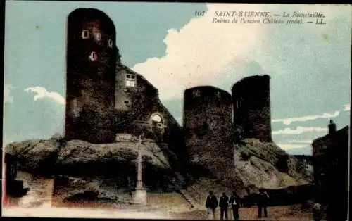 Ak Rochetaillée Loire, Ruines de l'ancien Chateau feodal