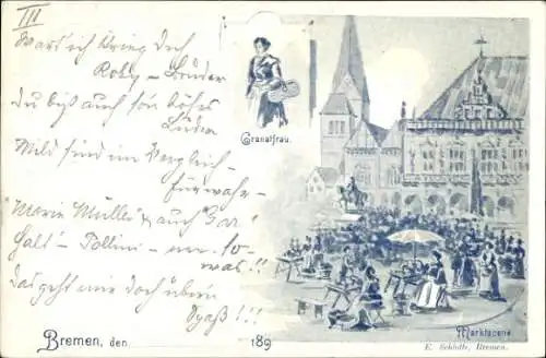 Ak Hansestadt Bremen, Granatfrau, Markt