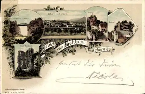 Litho Saverne Zabern Elsass Bas Rhin, Château du Haut-Barr, Burg Hohbarr, Panorama
