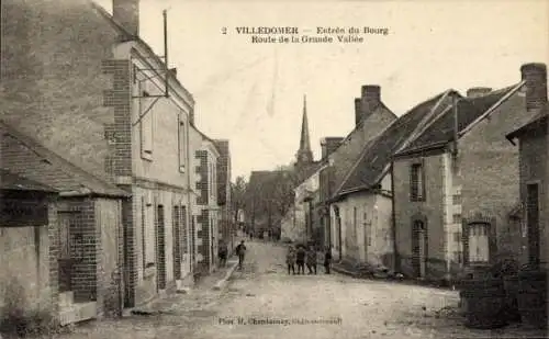 Ak Villedômer Indre-et-Loire, Entree du Bourg, Route de la Grande Vallee