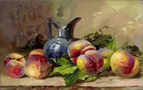 Künstler Ak Klein, Catharina, Stillleben, Pfirsiche, Krug