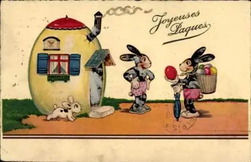 Ak Glückwunsch Ostern, Osterhasen, Ostereier, Hund