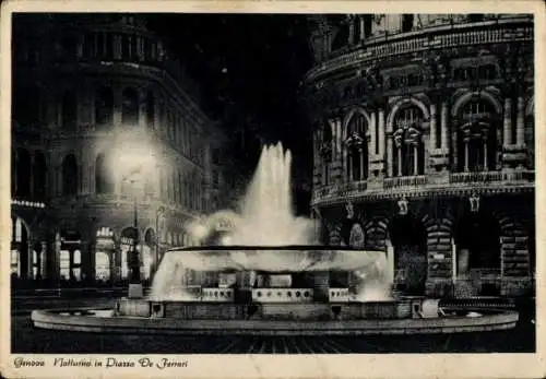 Ak Genova Genua Liguria, Notturno in Piazza De Ferrari, Springbrunnen bei Nacht