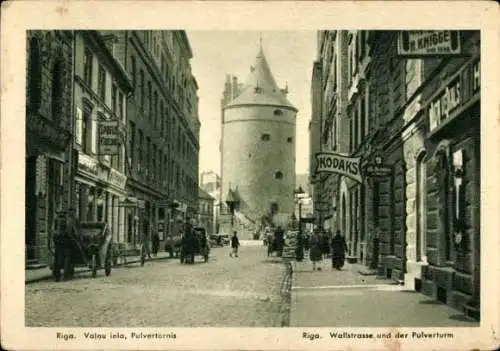 Ak Riga Lettland, Wallstraße und Pulverturm