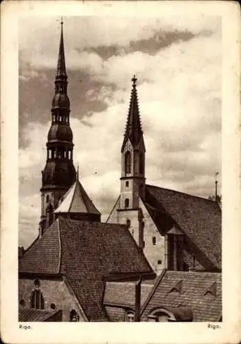 Ak Riga Lettland, Kirchtürme, Teilansicht
