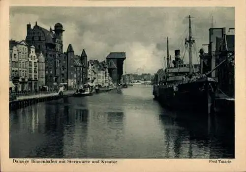 Ak Gdańsk Danzig, Binnenhafen mit Sternwarte und Krantor