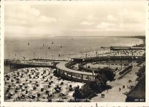 Ak Sopot Gdańsk Zoppot Danzig, Totalansicht des Groß Kurgartens und Danziger Bucht