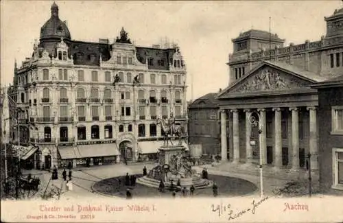 Ak Aachen, Theater, Denkmal Kaiser Wilhelm I.