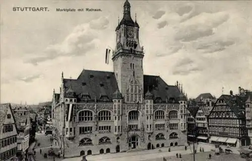 Ak Stuttgart in Württemberg, Marktplatz mit Rathaus