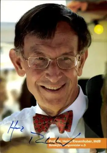 Ak Politiker Heinz Riesenhuber, Bundesminister für Forschung und Technologie, Portrait, Autogramm