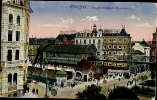 Ak Elberfeld Wuppertal, Schwebebahnhof Döppersberg, Schwebebahn