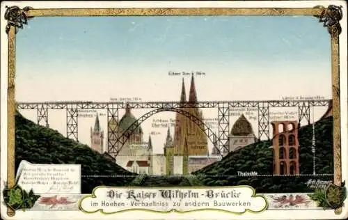 Ak Solingen im Bergischen Land, Müngstener Brücke, Kaiser Wilhelm Brücke, Höhenvergleich