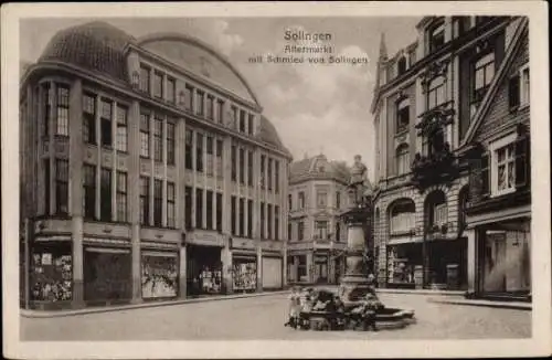 Ak Solingen in Nordrhein Westfalen, Alter Markt mit Schmied, Brunnen, Kaufhaus