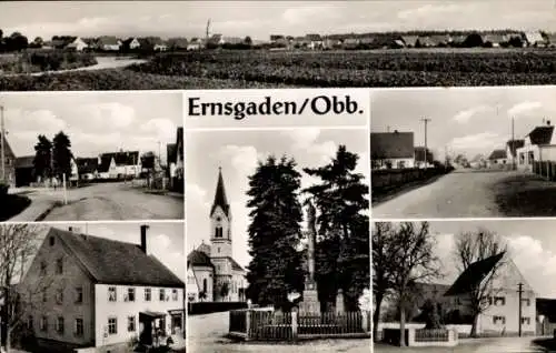Ak Ernsgaden Oberbayern, Gesamtansicht, Straße, Kirche, Denkmal