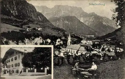 Ak Marktschellenberg Markt Schellenberg in Oberbayern, Panorama, Gasthof zum Schaffer, Picknick