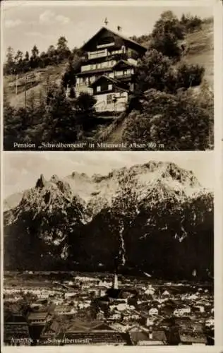 Ak Mittenwald in Oberbayern, Pension Schwalbennestl, Blick vom Schwalbennestl