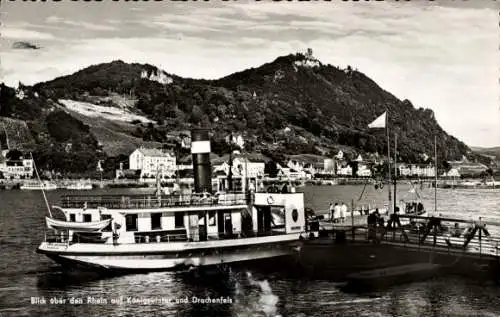 Ak Königswinter am Rhein, Salondampfer, Panorama, Drachenfels