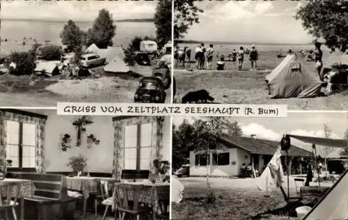 Ak Seeshaupt am Starnberger See Oberbayern, Zeltplatz Seeshaupt, Seeblick, Innenansicht Gaststätte