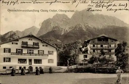 Ak Obergrainau Grainau in Oberbayern, Teilansicht, Geschäftshaus Georg Ostler