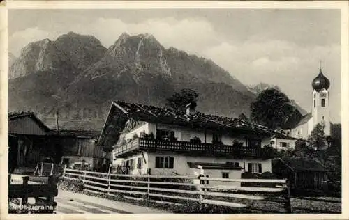 Ak Obergrainau Grainau in Oberbayern, Kirche, Straßenpartie