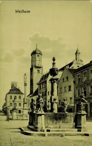 Ak Weilheim Oberbayern, Stadtplatz, Denkmal, Brunnen