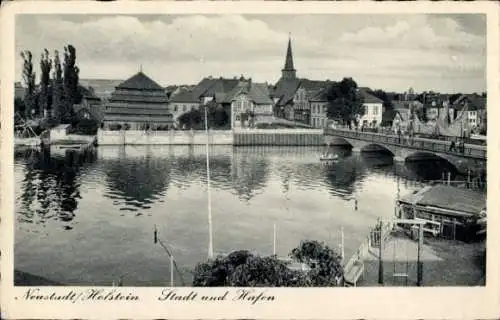 Ak Neustadt in Holstein, Stadt, Hafen, Brücke