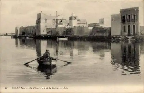 Ak Bizerte Tunesien, le vieux port et la Ksiba, alter Hafen, Ruderer