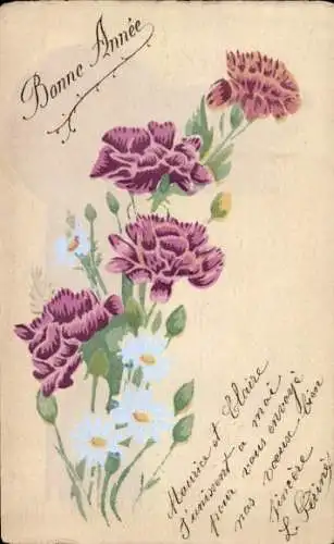 Handgemalt Ak Glückwunsch Neujahr, Nelken