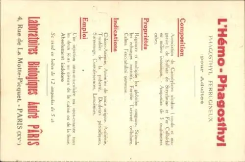 Ak Paris XV., Hemo-Phagosthyl, André Biological Laboratories