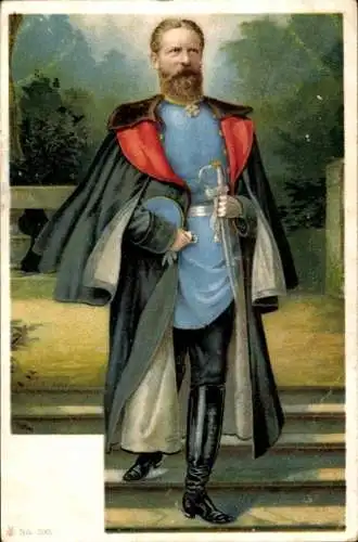 Künstler Ak Kaiser Friedrich III. von Preußen, Standportrait, Mantel