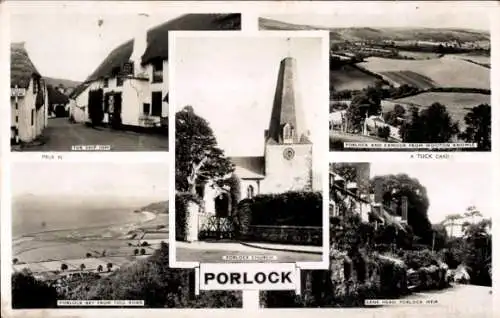 Ak Porlock Somerset England, Strand, Kirche, Lane Head