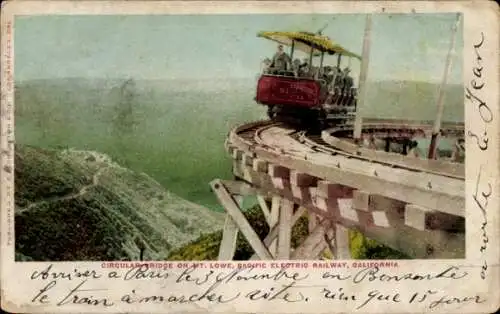 Ak Kalifornien USA, Rundbrücke am Mount Lowe, Pacific Electric Railway