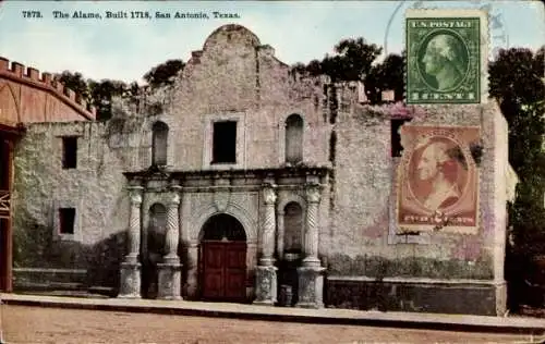 Ak San Antonio Texas USA, The Alamo, erbaut 1718