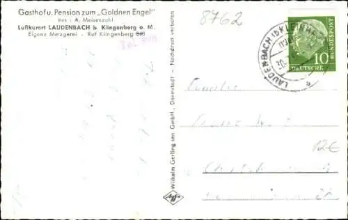 Ak Laudenbach am Main Unterfranken, Gesamtansicht, Gasthof zum Goldenen Engel