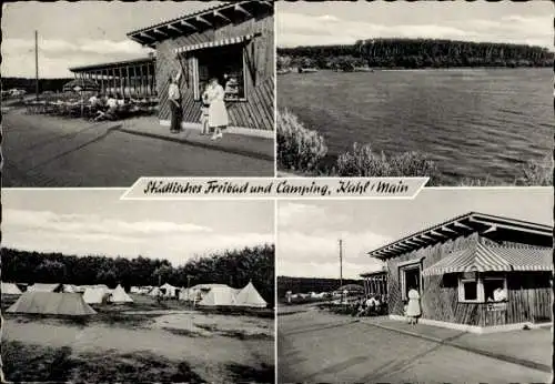 Ak Kahl am Main Unterfranken, Freibad, Campingplatz