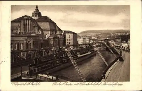 Ak Wuppertal, Thalia Theater mit Schwebebahnhof Alexanderbrücke