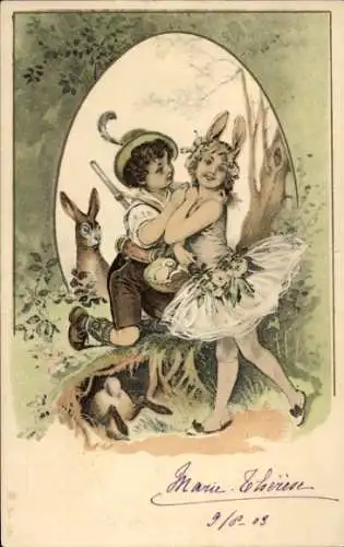 Litho Tanzende Kinder, Jäger, Hasen