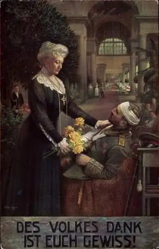 Künstler Ak Fischer, Des Volkes Dank ist euch gewiss, Kaiserin Auguste Viktoria besucht Lazarett