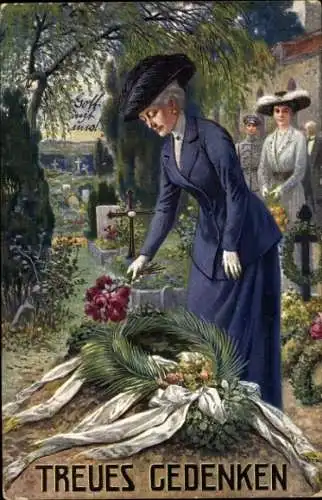 Künstler Ak Treues Gedenken, Kaiserin Auguste Viktoria an einem Grab in Ostpreußen, Cecilie, Joachim