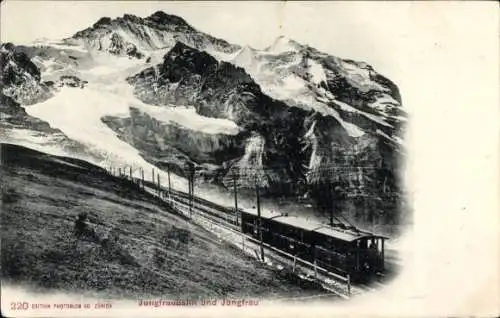 Ak Kanton Bern, Jungfraubahn mit Berg Jungfrau, Gleise