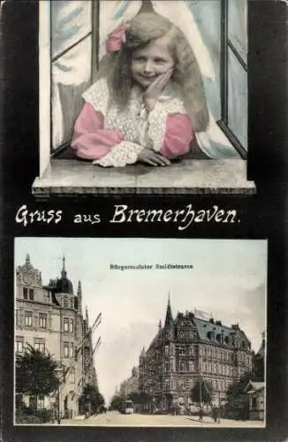 Ak Bremerhaven, Mädchen am Fenster, Bürgermeister Schmid Straße