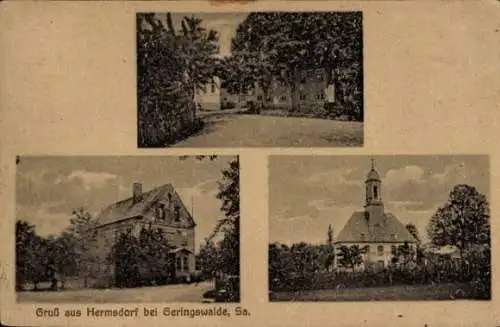 Ak Hermsdorf bei Geringswalde Sachsen, Kirche, Straßenpartie