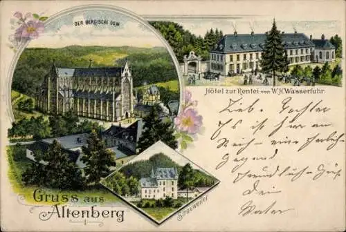 Litho Altenberg Odenthal, Hotel zur Rentei, W. H. Wasserfuhr, Bergischer Dom, Strauweiler