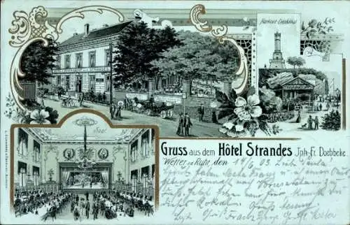 Litho Wetter an der Ruhr im Ennepe Ruhr Kreis, Hotel Strandes, Inh. Fr. Doebbke, Saal