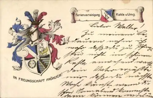 Studentika Ak Kahla in Thüringen, Studentenwappen, In Freundschaft fröhlich