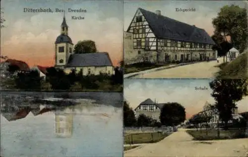 Ak Dittersbach Sachsen, Kirche, Erbgericht, Schule