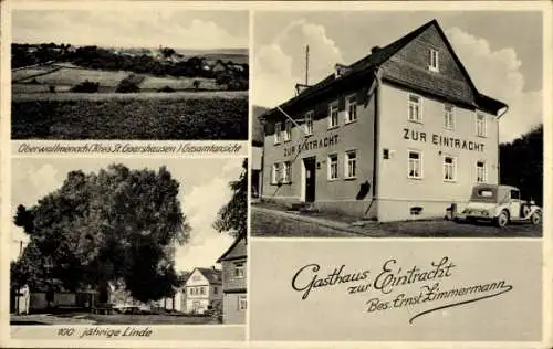 Ak Oberwallmenach im Taunus, Gasthof Zur Eintracht, 100 jährige Linde